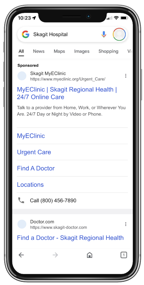 Skagit TeleHealth Pay-Per-Click Ad Example